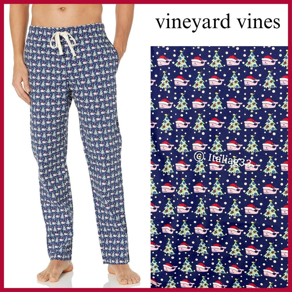 Vineyard Vines Holiday Lounge Pajama Pants Men's M Christmas Trees Santa Whales
